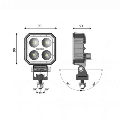 Phare de travail LED CARBONLUX carré 90X90mm_1
