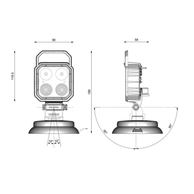 Phare de travail LED CARBONLUX carré 90X90mm_1