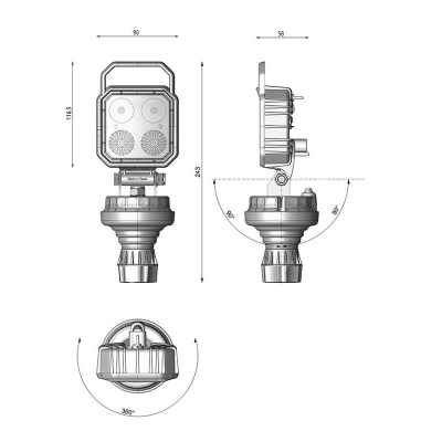 Phare de travail LED CARBONLUX carré 90X90mm_1