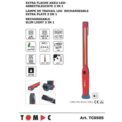 Torcia da lavoro ricaricabile a LED, extra piatta _5
